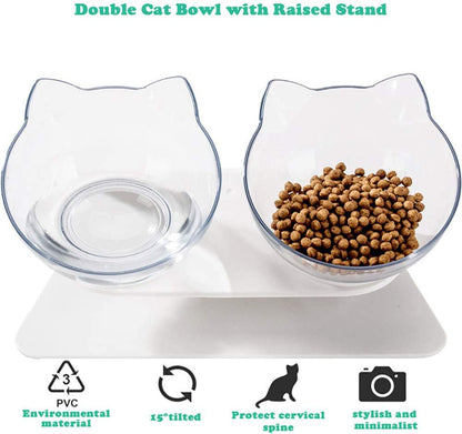 15° Tilted Elevated Cat Bowls with Raised Stand – Stress-Free Feeding for Cats and Small Dogs